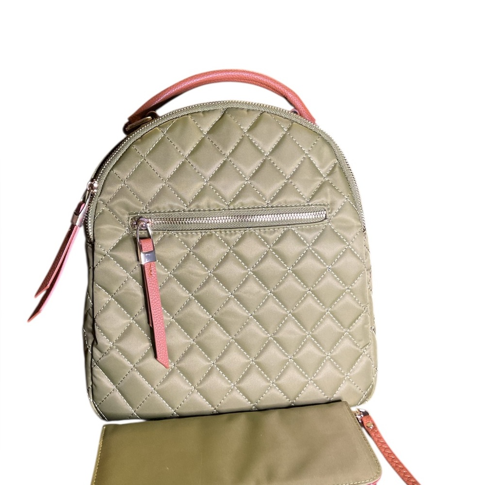 Quilted Olive and Pink Backpack